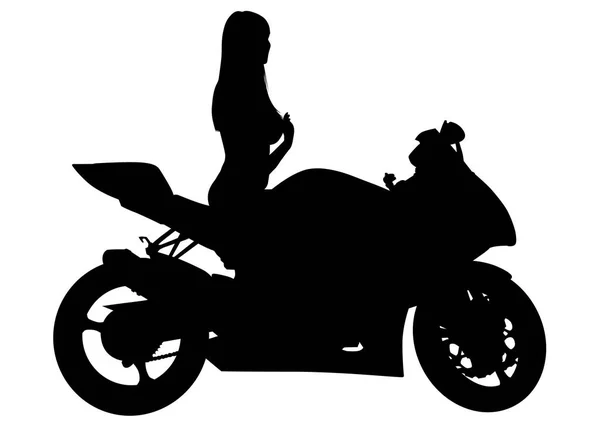 白色背景的 Motorcycl 和美女 — 图库矢量图片