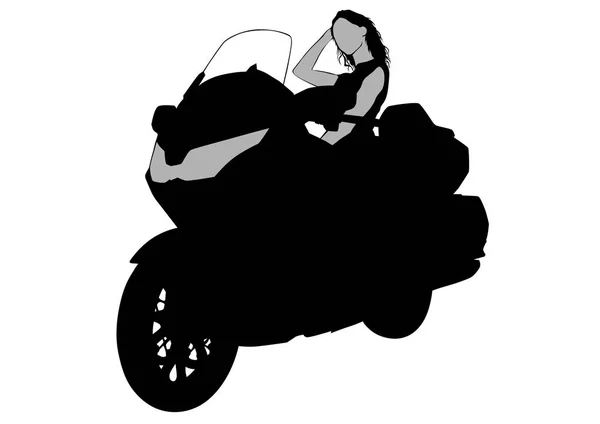 Motorrad Und Schönheitsfrauen Auf Weißem Hintergrund — Stockvektor