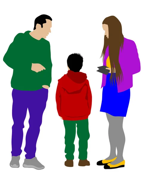 Familles Avec Petit Enfant Sur Fond Blanc — Image vectorielle