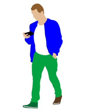 Adam beyaz arka plan üzerinde smartphone ile