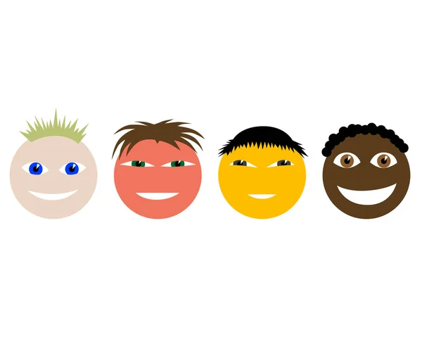 不同种族的人的面孔的示意图 — 图库矢量图片
