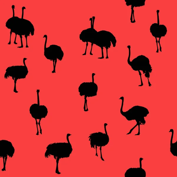 Patrón Inconsútil Siluetas Avestruces Grandes Sobre Fondo Rojo —  Fotos de Stock