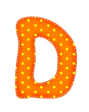 Çok renkli dokuma kumaşlarının dikildiği İngiliz alfabesinin D harfi. Beyaz arkaplanda izole nesneler