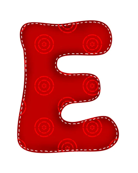 英语字母表中的E字母表 由多种颜色织造的缝制破布拼凑而成 白色背景上的孤立物体 — 图库照片