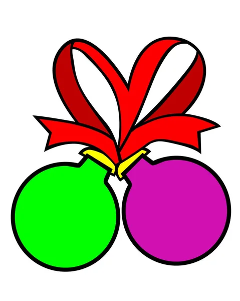 Kerstballen Rode Strik Een Witte Achtergrond — Stockvector