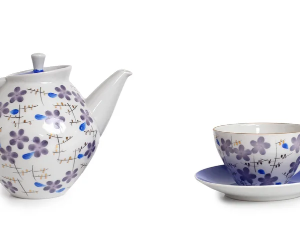 Antique Porcelain Tableware Tea White Background Place Your Text — Stock Photo, Image