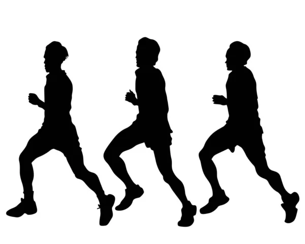 Sportler Laufen Marathon Vereinzelte Figuren Von Athleten Auf Weißem Hintergrund — Stockvektor