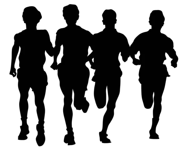 Sports Boys Run Marathon Isolated Figures Athletes White Background — Stock Vector