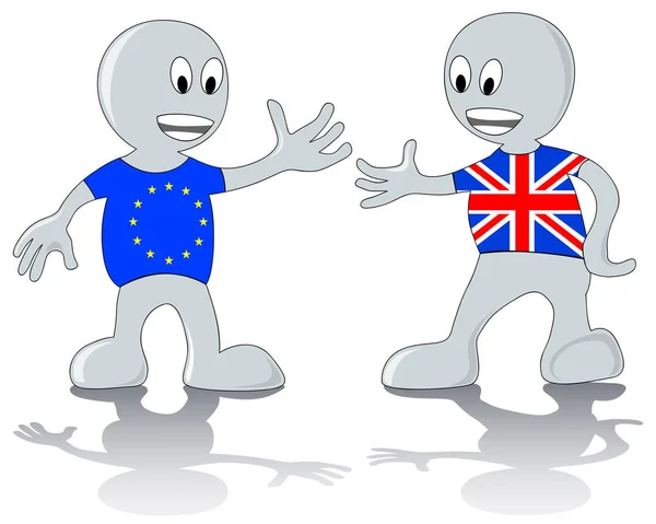 Stock vector Two people in t-shirts of Britain and the European Union. Brexit drawing