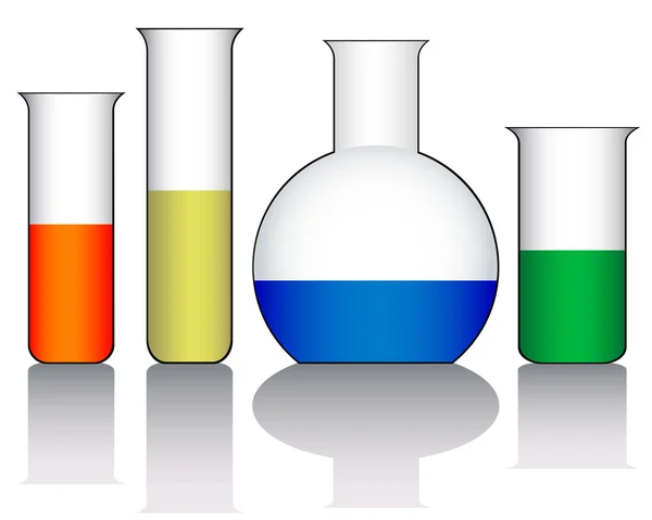 装有多种颜色液体的玻璃瓶 白色背景上的孤立物体 — 图库矢量图片