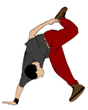 Moda kıyafetleri içinde hip hop sanatçıları. Beyaz arka planda izole edilmiş insan siluetleri.