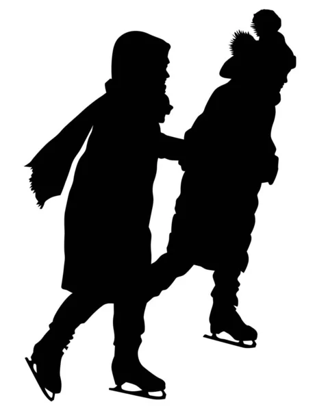 Kinder Und Schlittschuhlaufen Vereinzelte Silhouetten Von Menschen Auf Weißem Hintergrund — Stockvektor