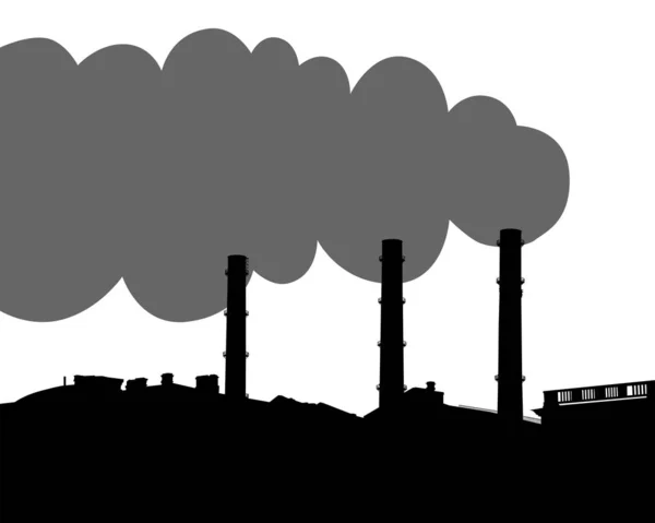 Большие Фабричные Трубы Дымом Фоне Серого Неба Изображение Глобального Потепления — стоковый вектор