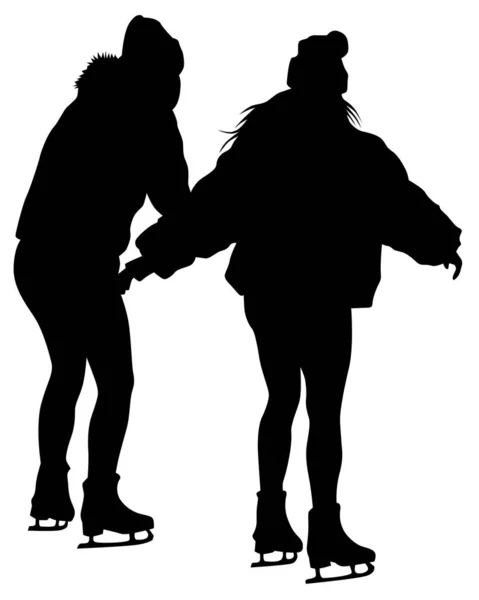 Filles Patins Glace Silhouettes Isolées Personnes Sur Fond Blanc — Image vectorielle