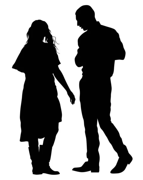 若い男と女の子のカップル 白い背景に人々の孤立したシルエット — ストックベクタ
