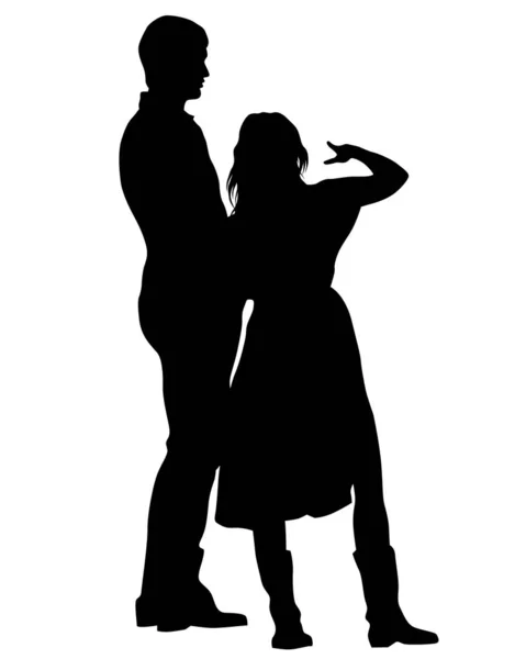 若い男と女の子のカップル 白い背景に人々の孤立したシルエット — ストックベクタ
