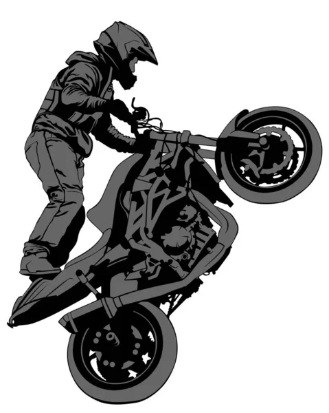 Athlète Effectue Une Cascade Sur Moto Sportive Silhouettes Isolées Sur — Image vectorielle