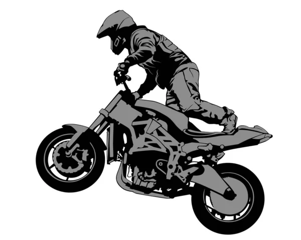 Uomo Abbigliamento Protettivo Guida Una Moto Sportiva Silhouette Isolata Sfondo — Vettoriale Stock
