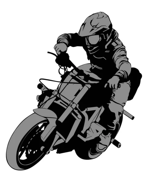 骑摩托车的年轻人会耍把戏 白色背景上孤立的轮廓 — 图库矢量图片