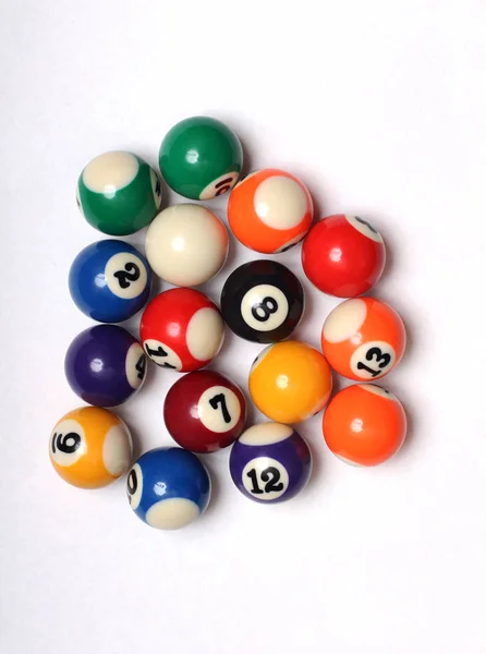 Boules Multicolores Pour Billard Sur Fond Blanc — Photo