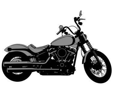 Retro motorsiklet, beyaz arka plan. İzole edilmiş siluetler