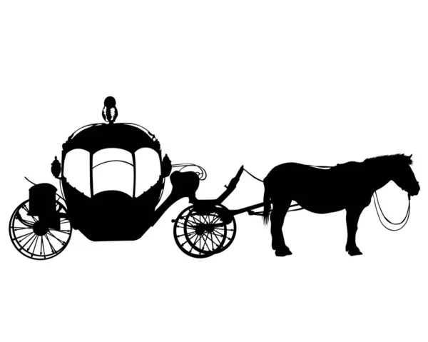 Atlar Eski Güzel Bir Arabaya Bağlandı Beyaz Arka Planda Izole — Stok Vektör