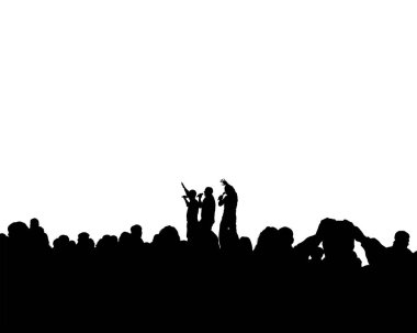 Beyaz zemin üzerinde bir konserde kalabalık