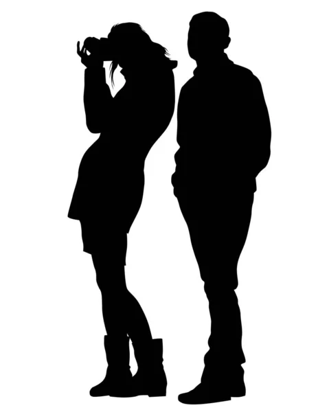 Femmes Avec Caméra Homme Sur Fond Blanc Silhouettes Isolées Personnes — Image vectorielle