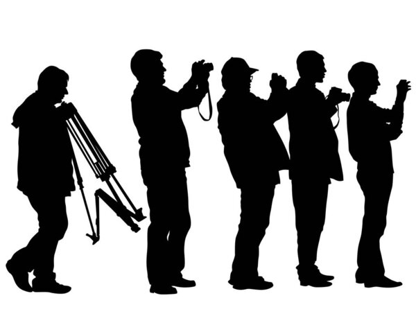 Man with a camera on street. Isolated silhouettes of people on white background