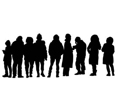 Sokaktaki büyük kalabalıklar. Beyaz arka planda izole edilmiş siluet