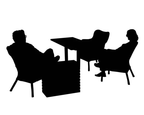 Emberek Egy Utcai Kávézóban Ülnek Asztaloknál Izolált Sziluettek Fehér Alapon — Stock Vector