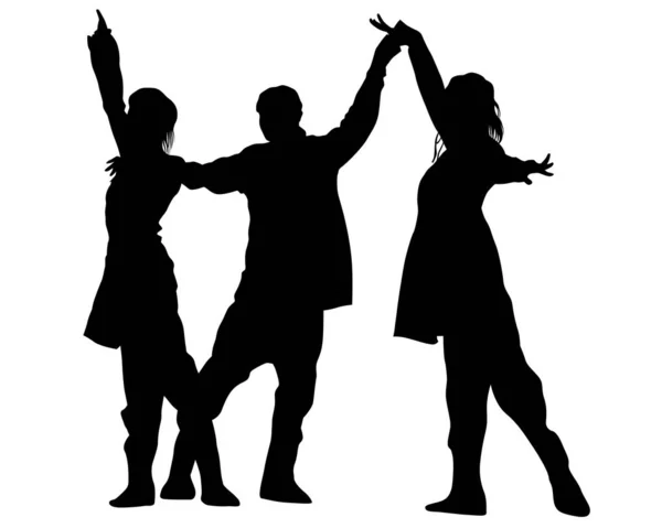 Артисты Сцене Танцуют Поднимают Руки Вверх Изолированные Силуэты Белом Фоне — стоковый вектор