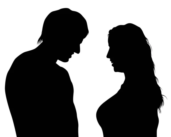 年轻男人和女人站在一起 白色背景上孤立的轮廓 — 图库矢量图片