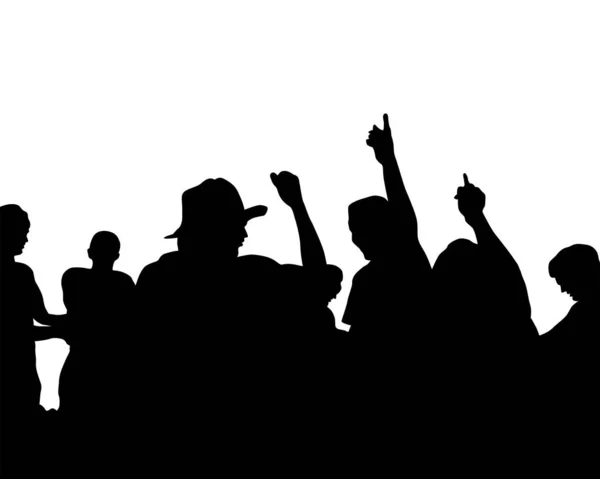 Crowd Spectators Concert Hands Isolated Silhouette White Background — Stock Vector