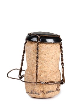 Şampanya şişesinin mantarı. Beyaz arkaplandaki izole nesne