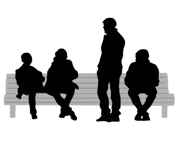 Les Jeunes Hommes Sont Assis Sur Banc Parc Silhouettes Isolées — Image vectorielle