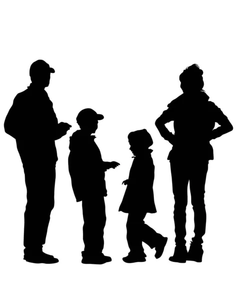 Familles Avec Petit Enfant Marchant Dans Rue Silhouettes Isolées Personnes — Image vectorielle