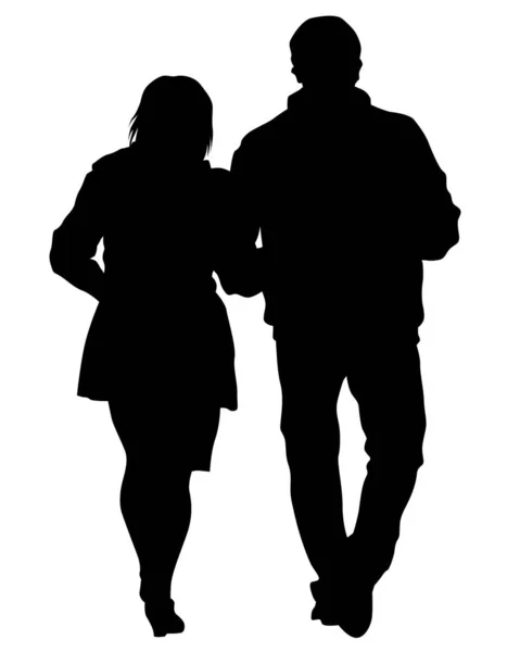 Young Man Woman Walking Street Isolated Silhouette White Background — Stock Vector