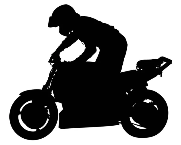 Uomo Abbigliamento Protettivo Guida Una Moto Sportiva Silhouette Isolata Sfondo — Vettoriale Stock