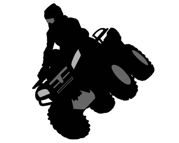 Silhouetten Athleten Quadbike Während Rennen Auf Weißem Hintergrund — Stockvektor