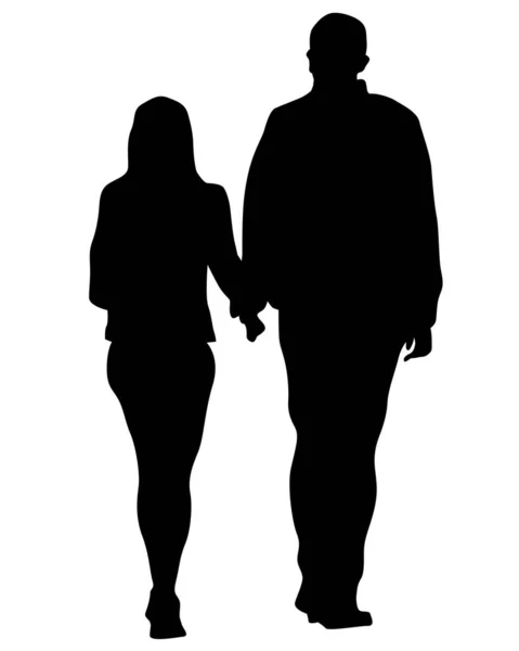 Young Man Woman Walking Street Isolated Silhouette White Background — Stock Vector