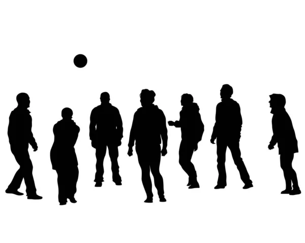 Hommes Femmes Jouent Volley Ball Dans Rue Silhouettes Isolées Personnes — Image vectorielle