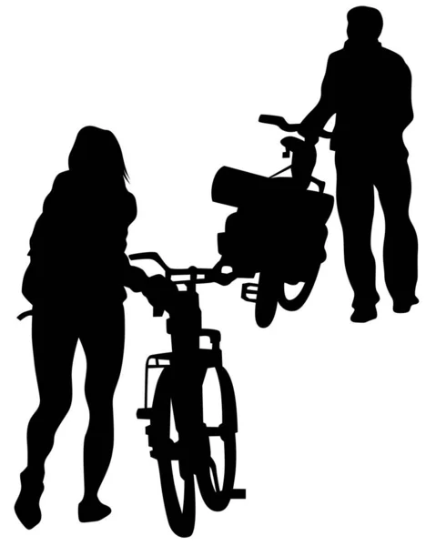 Young Athlete Bike Extreme Stunts Isolated Silhouette White Background — Stock Vector