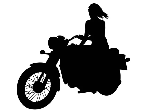 Красотки Спортивном Мотоцикле Изолированный Силуэт Белом Фоне — стоковый вектор