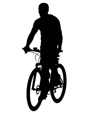 Ekstrem numaralar için bisiklete binen genç bir sporcu. Beyaz arka planda izole edilmiş siluet