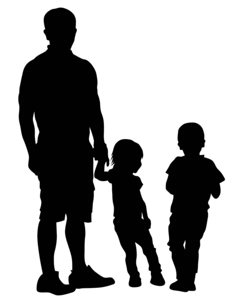 Families Little Child Walking Street Isolated Silhouettes People White Background — Stock Vector