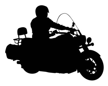 Koruyucu giysili bir adam retro bisiklet sürüyor. Beyaz arka planda izole edilmiş siluet