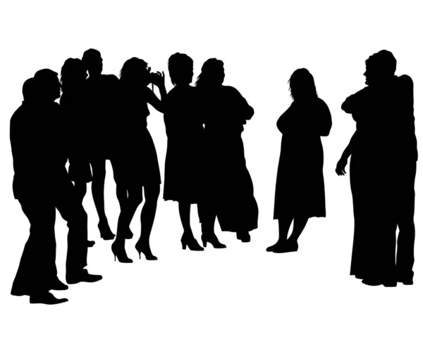 Groupe Hommes Femmes Une Fête Silhouettes Isolées Personnes Sur Fond — Image vectorielle