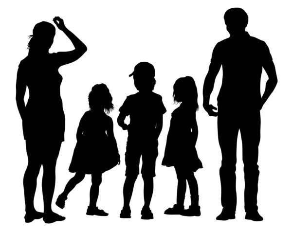 Famiglie Con Bambini Piccoli Che Camminano Strada Silhouette Isolate Persone — Vettoriale Stock