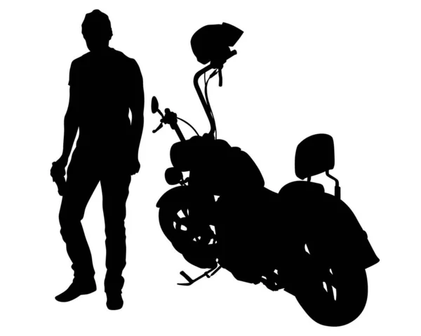 Man Protective Clothing Rides Retro Bike Isolated Silhouette White Background — Stock Vector